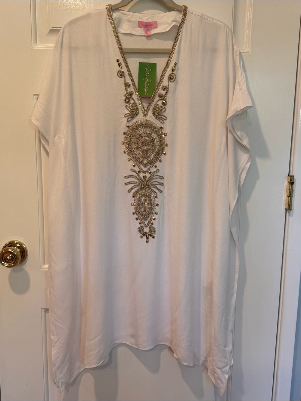 Lilly Pulitzer White V-Neck Tunic with Gold Embellishment
